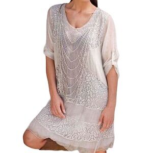 SIMPLY COUTURE: Cottagecore Sheer Overlay Crochet Lace Dress - Size Large